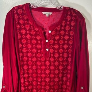 NWT JOHN MARK Large Crimson Velvet Embroidered Top